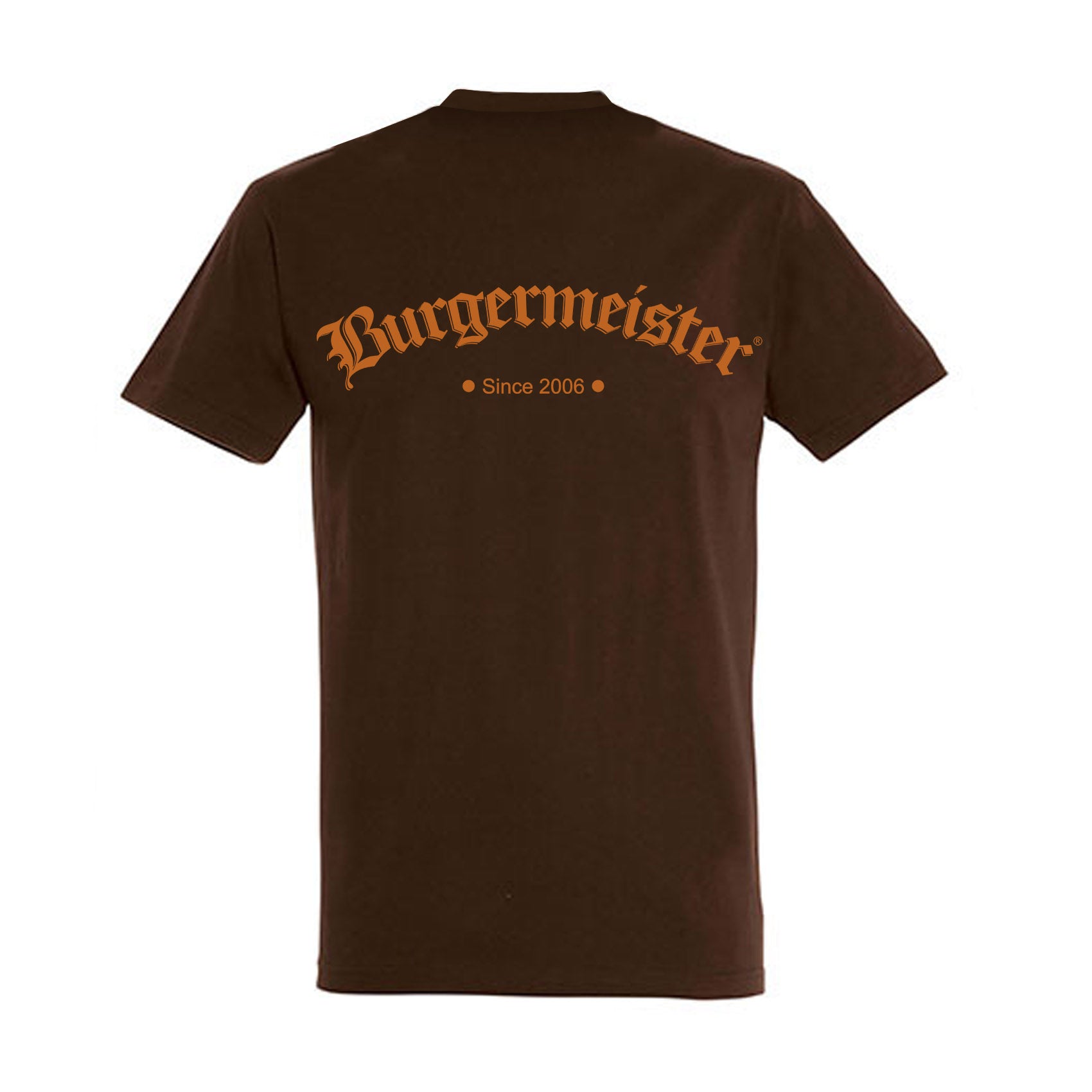 T-Shirt dunkelbraun mit gelbem Burgermeister-Logo