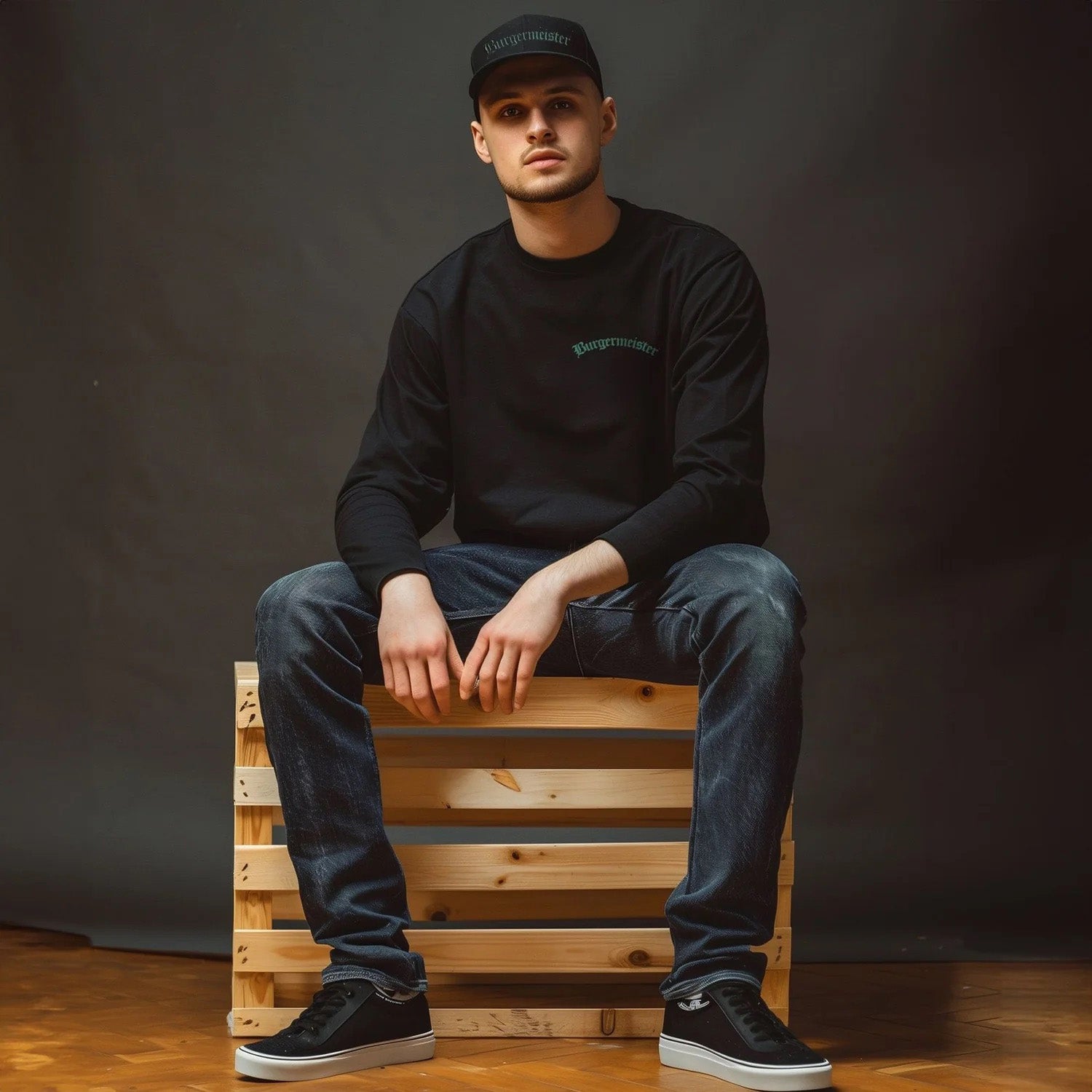 Longsleeve Burgermeister Logo schwarz