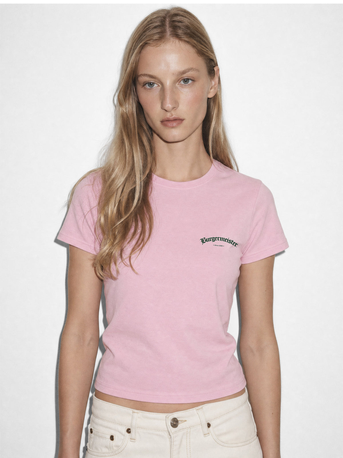 T-Shirt pink mit grünem Burgermeister-Logo